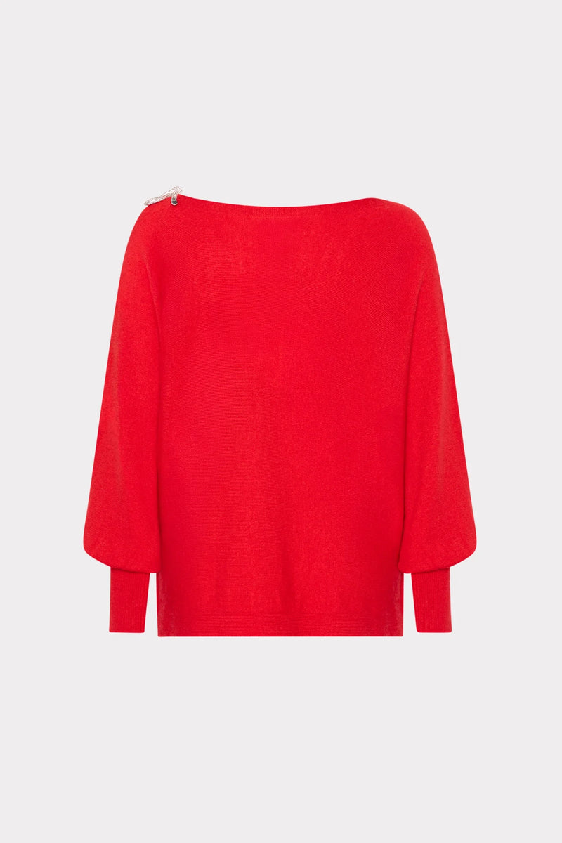 Milly Ida Crystal Bow Cold Shoulder Sweater