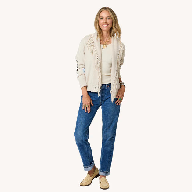Cardigan à col châle à franges Kerri Rosenthal Craie