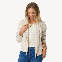Cardigan à col châle à franges Kerri Rosenthal Craie