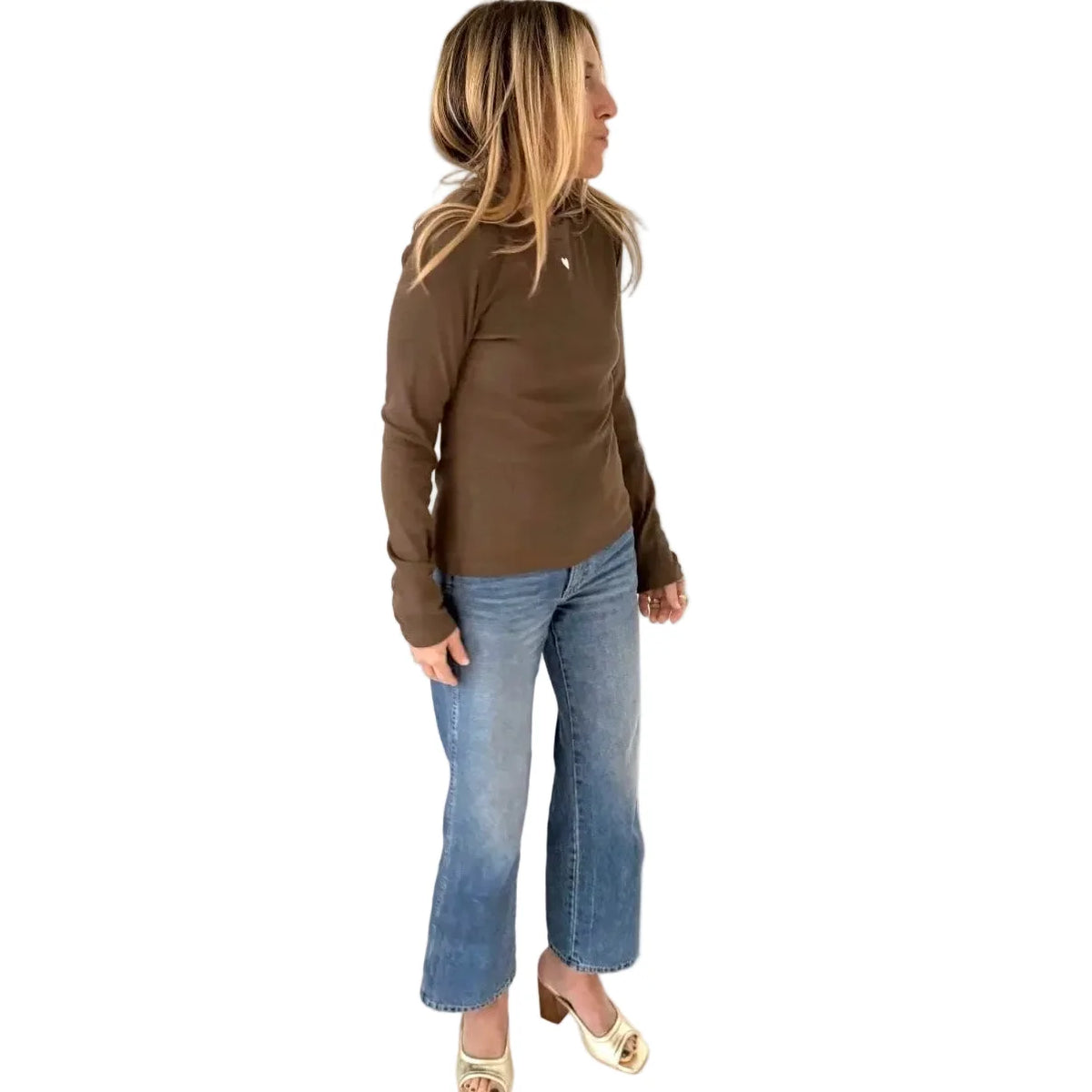 Kerri Rosenthal Long-Sleeve Rib Tee Brown