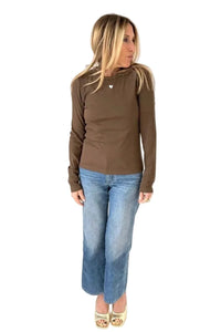 Kerri Rosenthal Long-Sleeve Rib Tee Brown