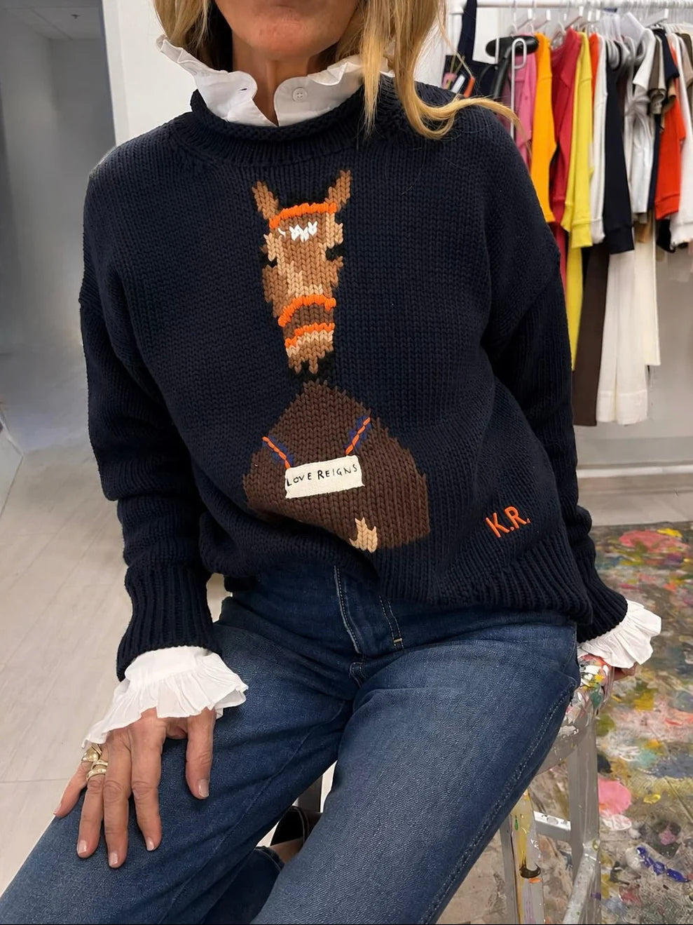 Kerri Rosenthal Roll Neck Love Reigns Sweater Indigo Blue