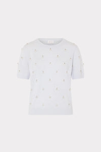 Milly Rosalyn Rhinestone Embellished Sweater Light Blue Melange