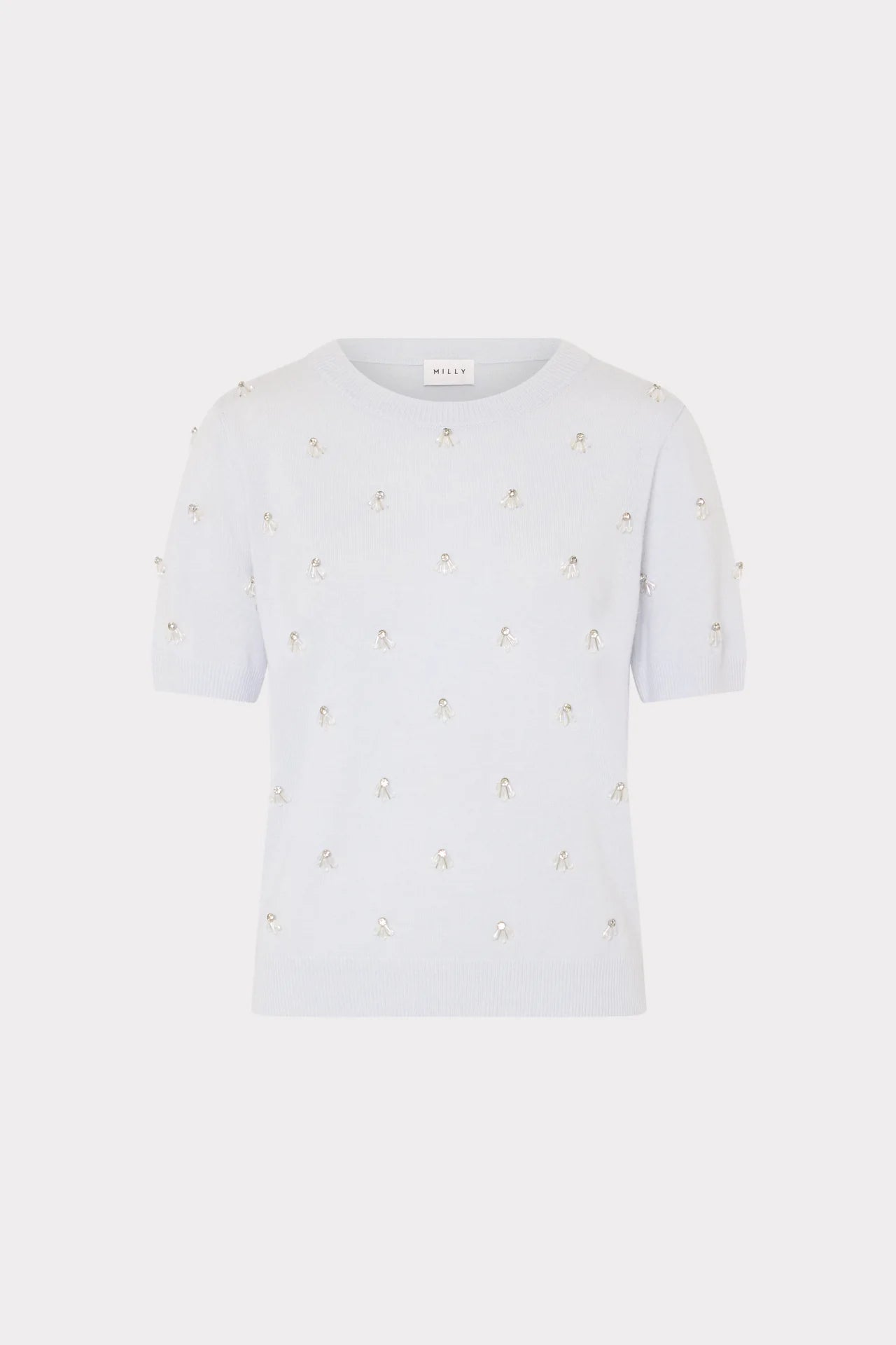 Milly Rosalyn Rhinestone Embellished Sweater Light Blue Melange