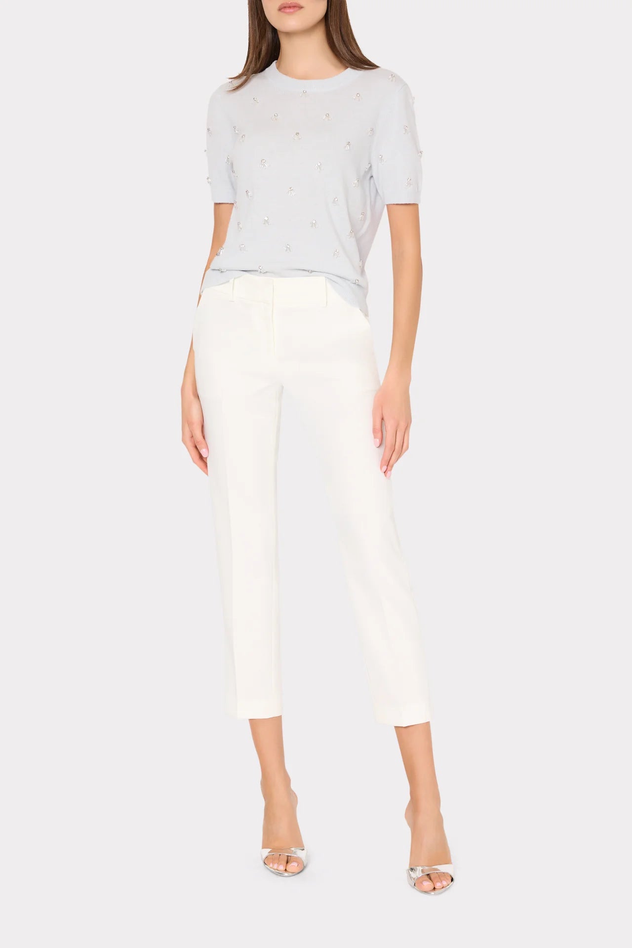 Milly Rosalyn Rhinestone Embellished Sweater Light Blue Melange