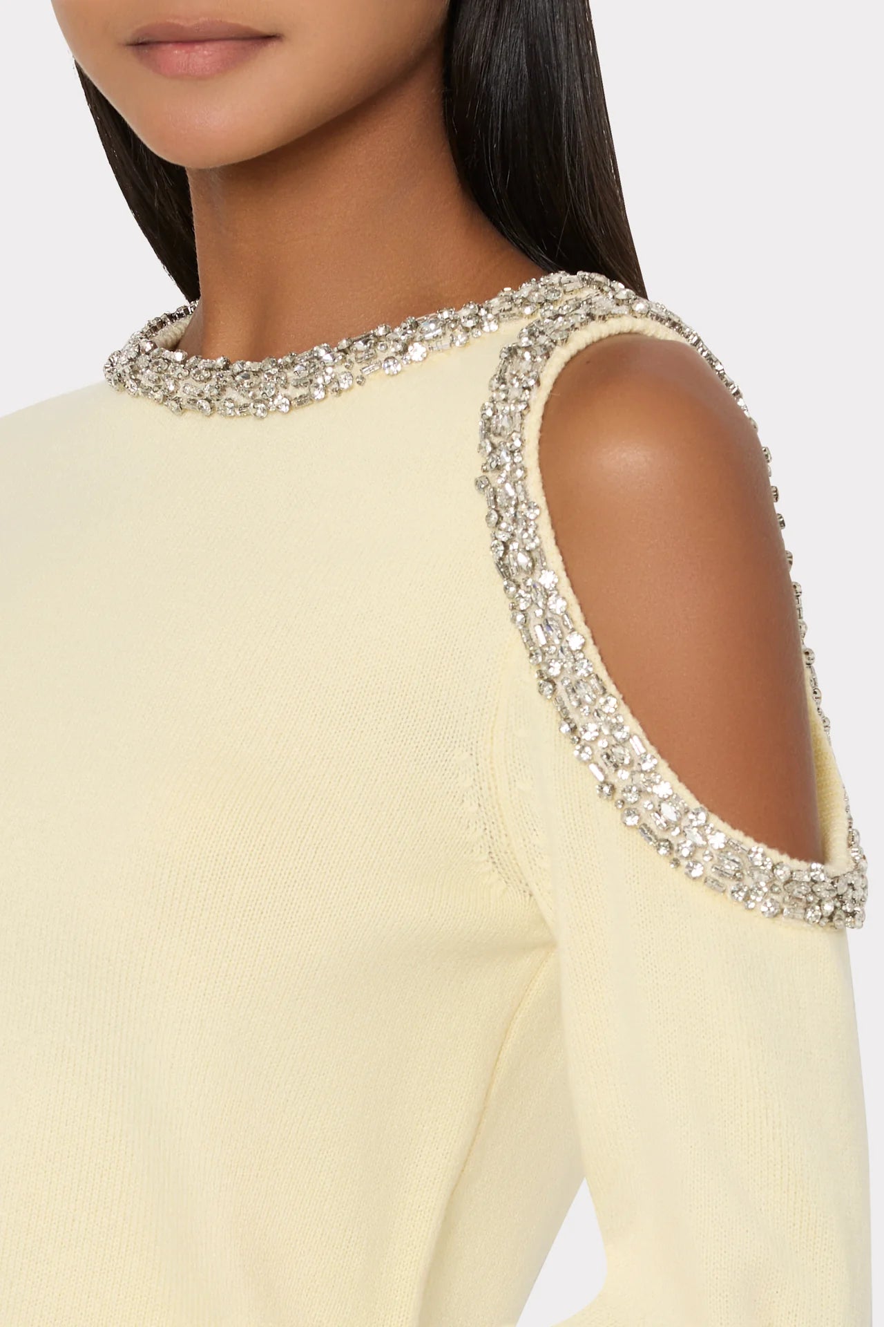 Milly Roma Crystal Embellished Sweater Light Yellow