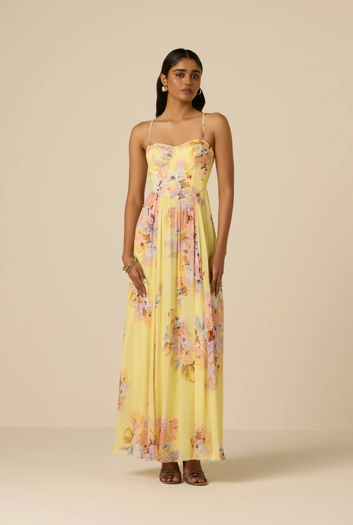 Hemant & Nandita Kysha Corset Long Dress Yellow – Très Chic