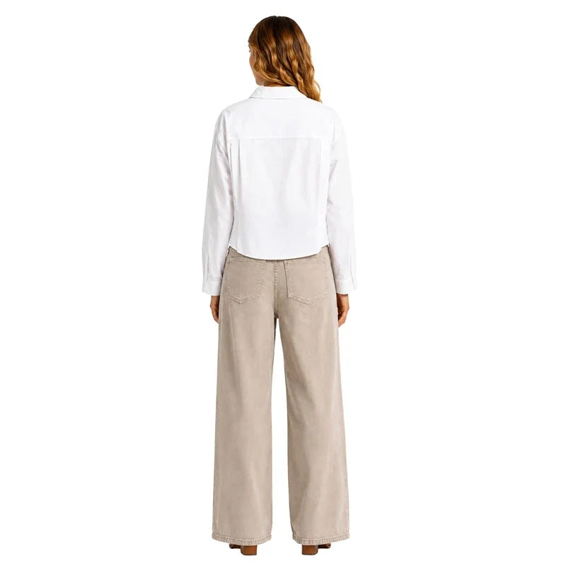 YAYA Poplin Blouse with Button Detail - PureWhite