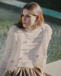 Self-Portrait White Pointelle Diamante Cardigan