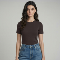 Majestic Filatures T-shirt manches courtes en cachemire 100 % lavable en machine - Mousse au chocolat