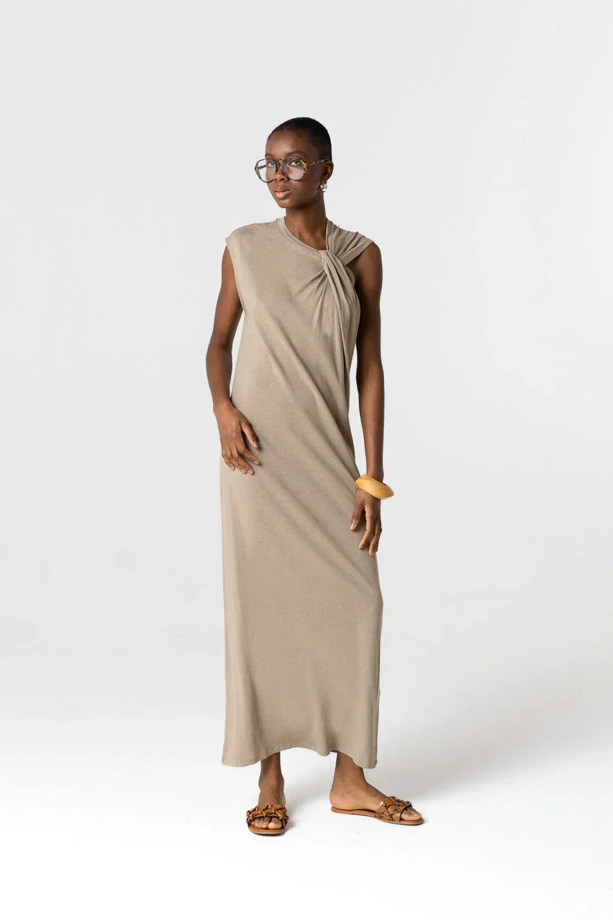 Majestic Filatures Sleeveless Coffee Latte Dress