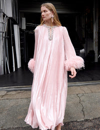 Self-Portrait  Pink Metallic Chiffon Feather Midi Dress