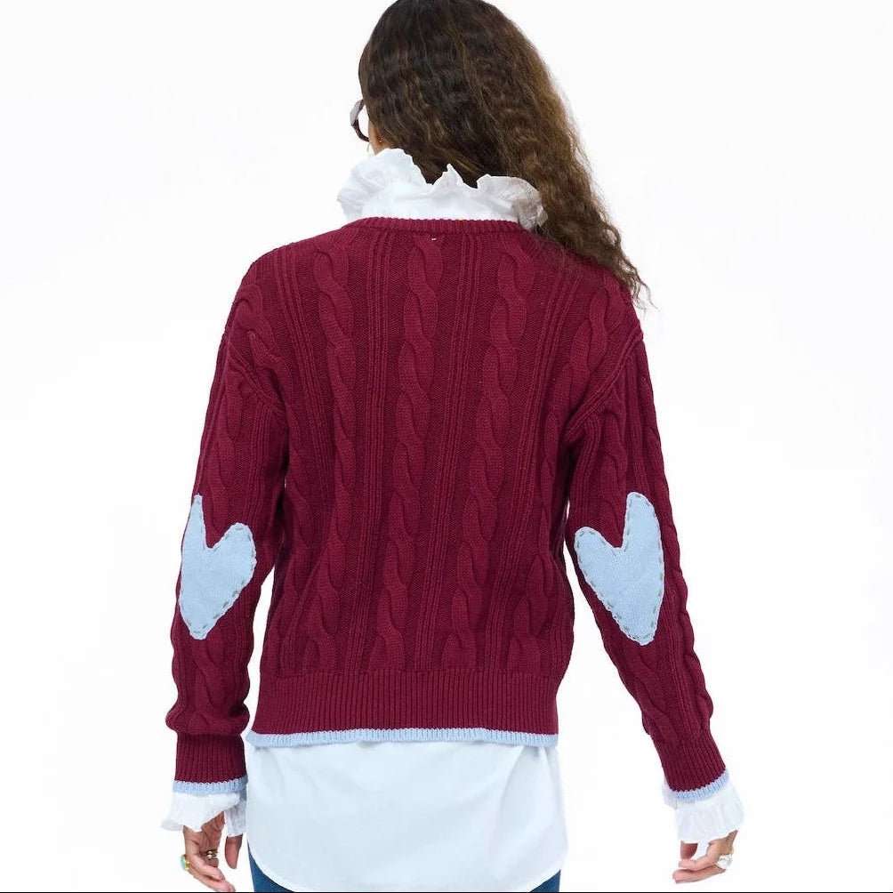Kerri Rosenthal Maxwork Cable Pullover Sweater Burgundy