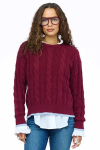 Kerri Rosenthal Maxwork Cable Pullover Sweater Burgundy