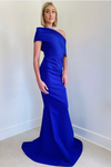 Greta Constantine Oseph across the shoulder gown w/ ruched panel
