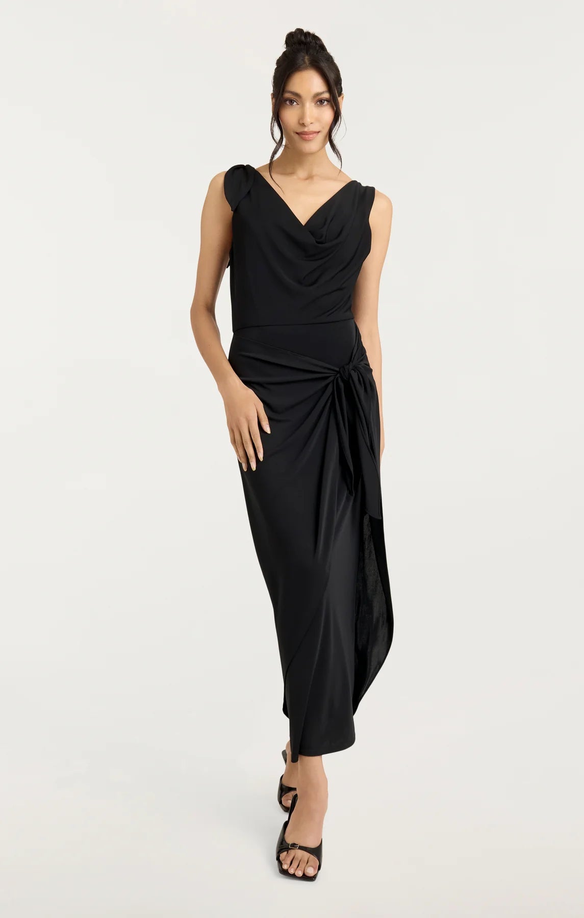Cinq A Sept Women's Odin Drape Detail Midi Dress - Black - Size 16 Cinq A Sept Women's Odin Drape Detail Midi Dress - Black - Size 16