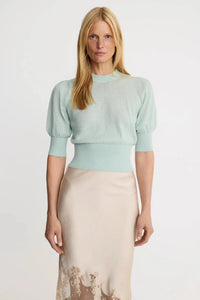 Smythe Cropped Pouf Sleeve Sweater - Aqua