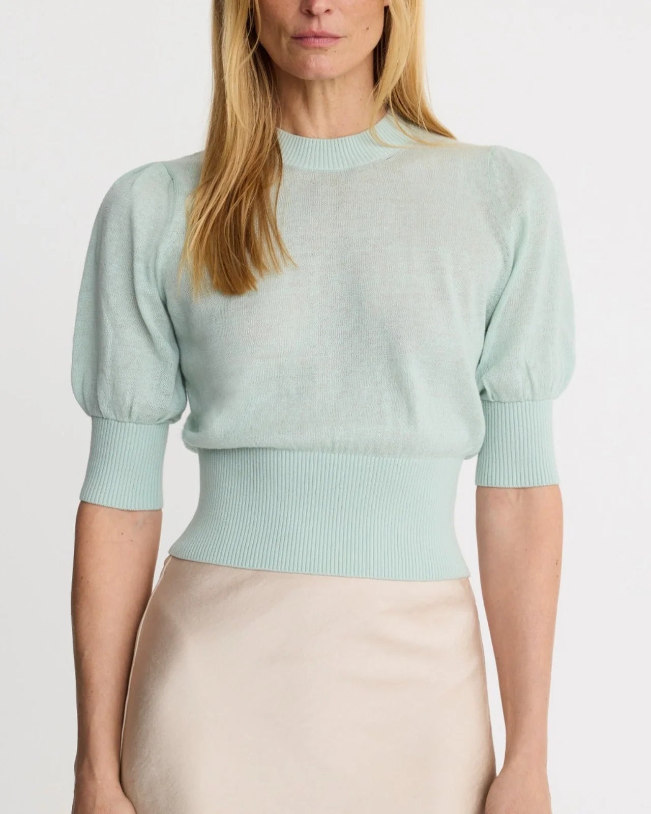 Smythe Cropped Pouf Sleeve Sweater - Aqua