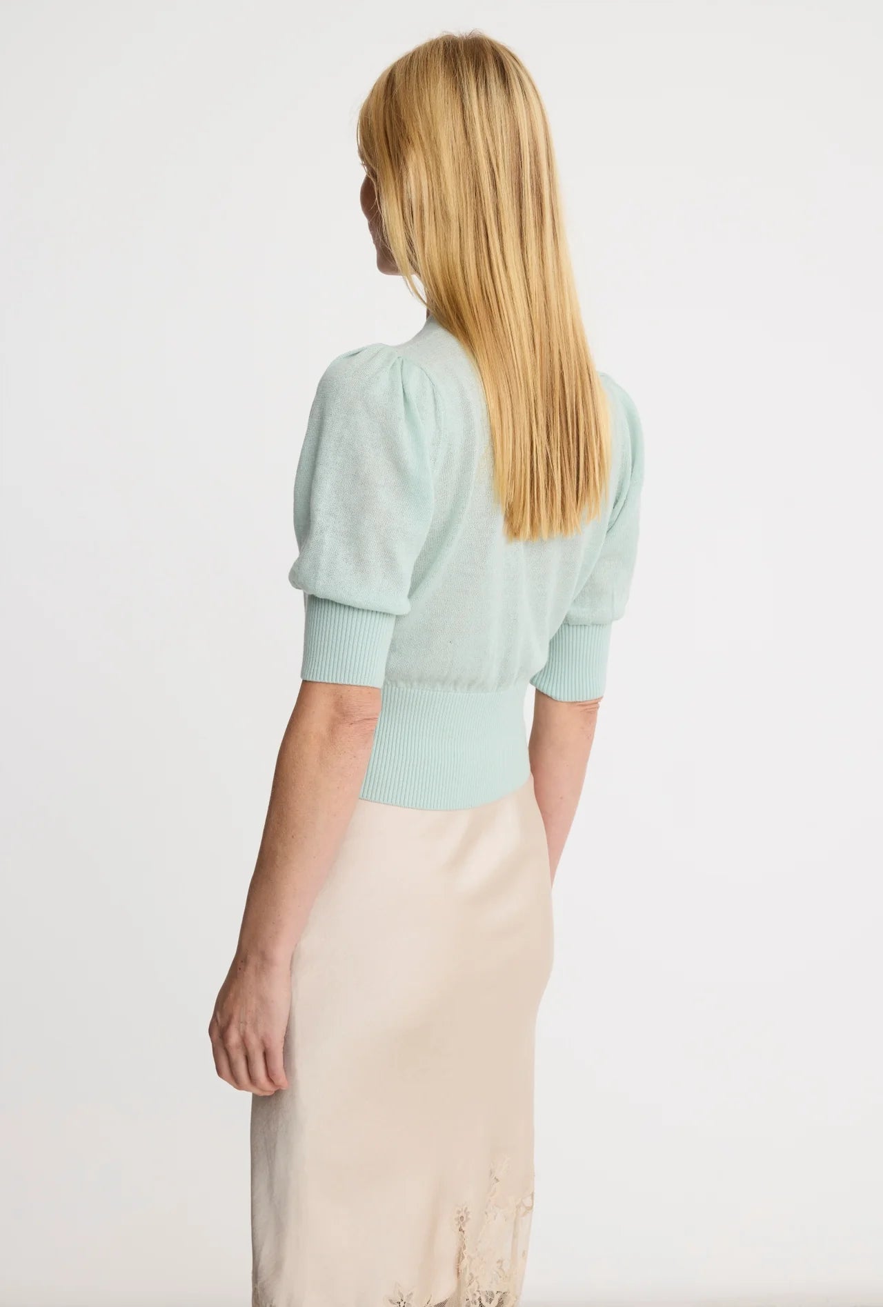 Smythe Cropped Pouf Sleeve Sweater - Aqua