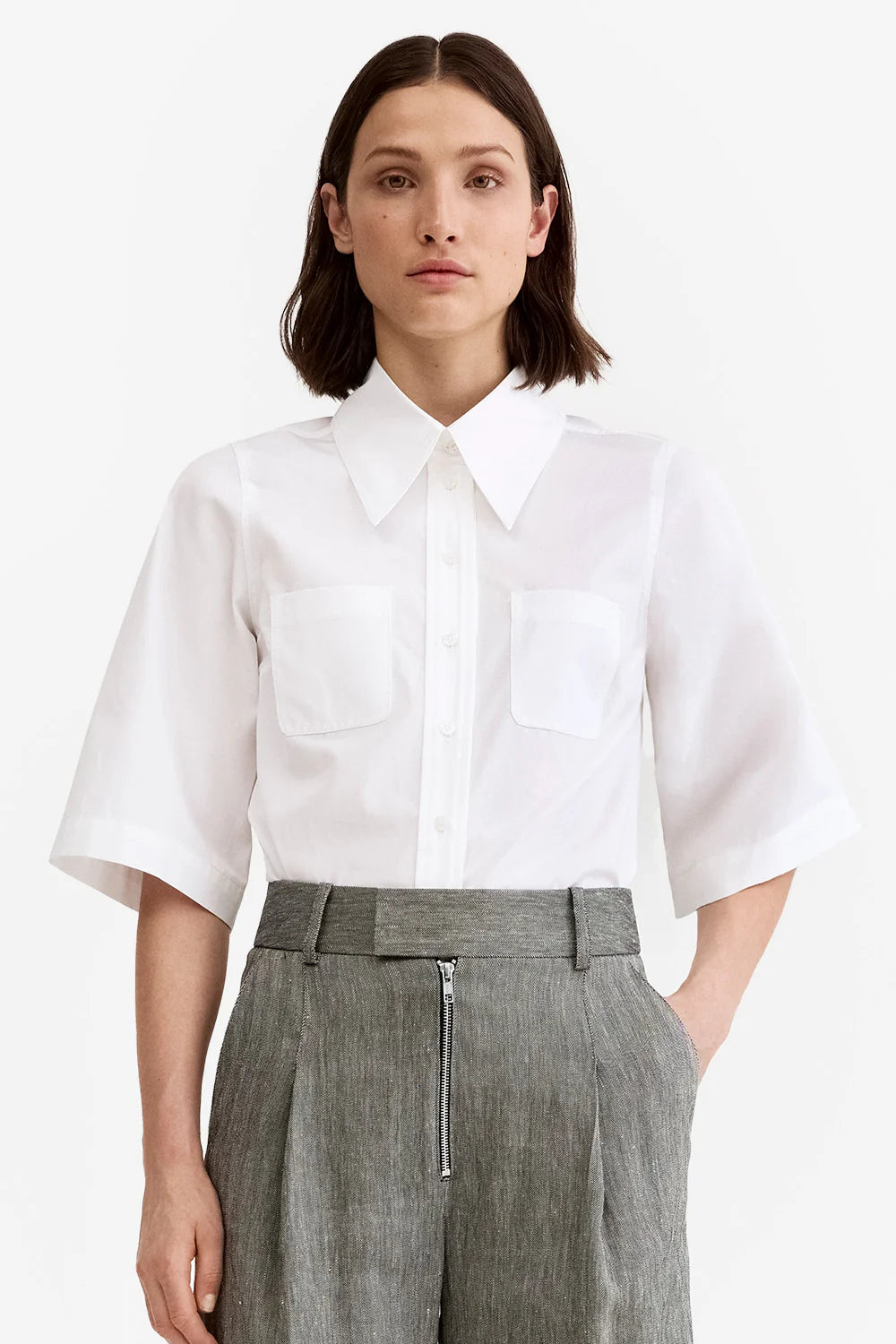 Smythe 3/4 Sleeve Point Collar Shirt