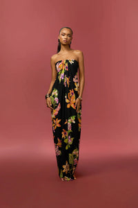 Rococo Sand Robe Maxi Drapée Sans Bretelles en Crêpe de Viscose Noir