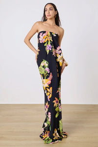 Rococo Sand Robe Maxi Drapée Sans Bretelles en Crêpe de Viscose Noir