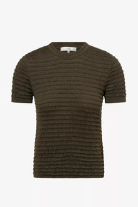 Frame The Smocked Short-Sleeve Sweater - Rich Military