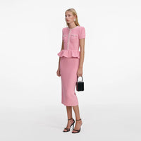 Self-Portrait Pink Peplum Knit Midi Dress