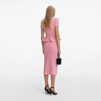 Self-Portrait Pink Peplum Knit Midi Dress