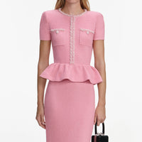 Self-Portrait Pink Peplum Knit Midi Dress