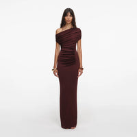 Self-Portrait Brown Draped Knit Midi Dress