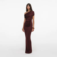 Self-Portrait Brown Draped Knit Midi Dress