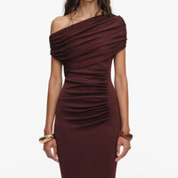 Self-Portrait Brown Draped Knit Midi Dress