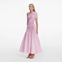 Self-Portrait Pink Cotton Draped Knit Midi Dress