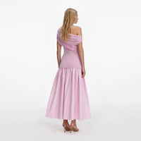 Self-Portrait Pink Cotton Draped Knit Midi Dress