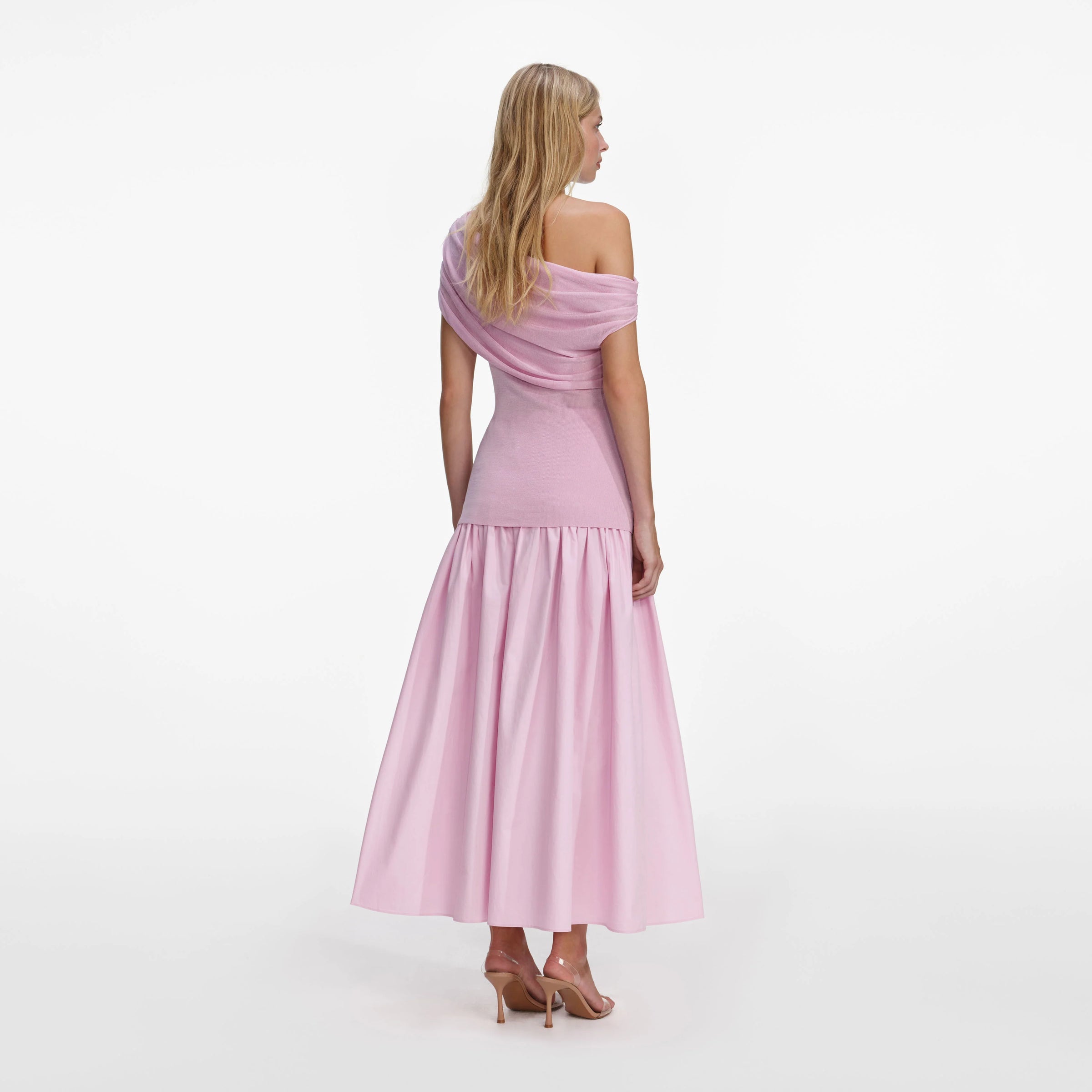 Self-Portrait Pink Cotton Draped Knit Midi Dress