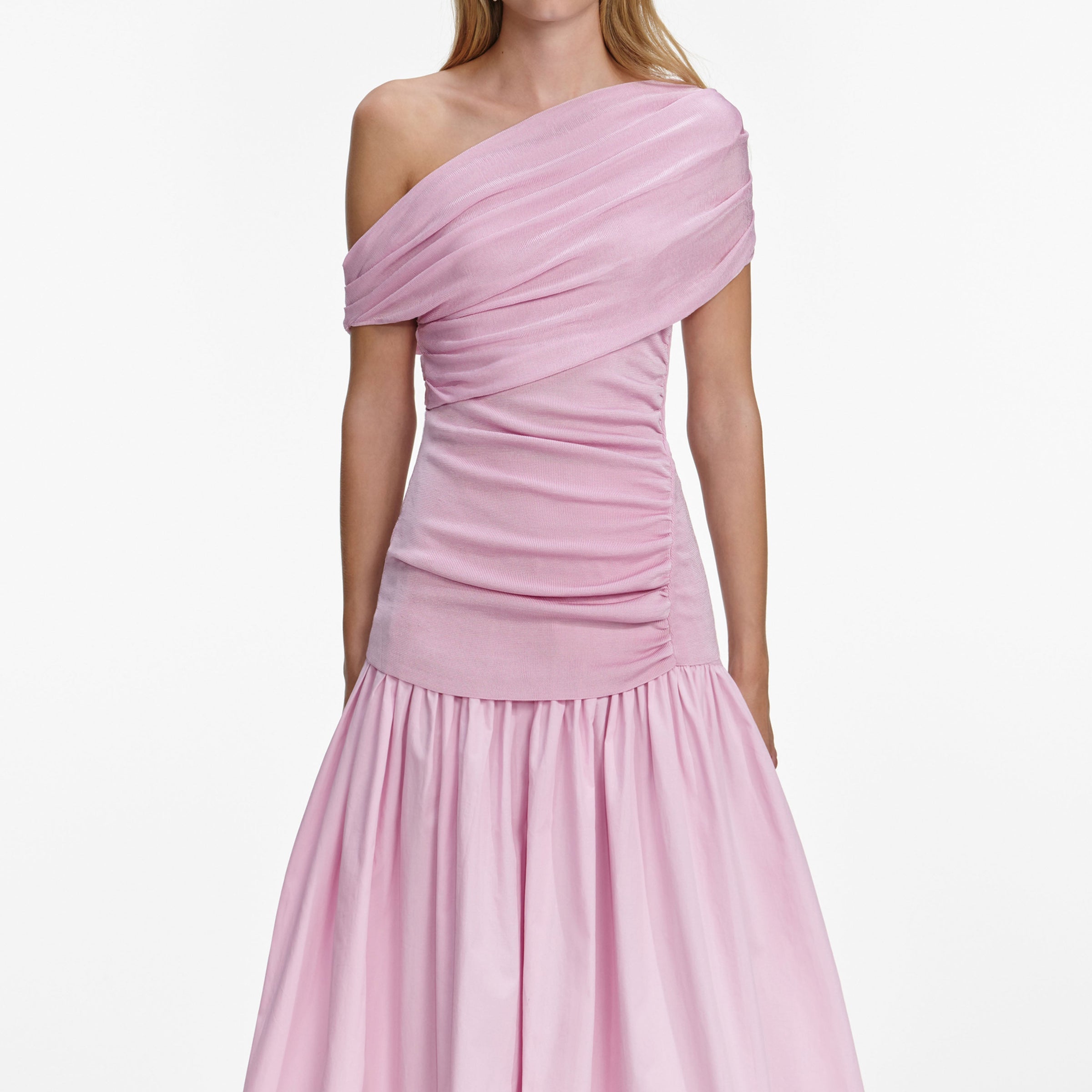 Self-Portrait Pink Cotton Draped Knit Midi Dress