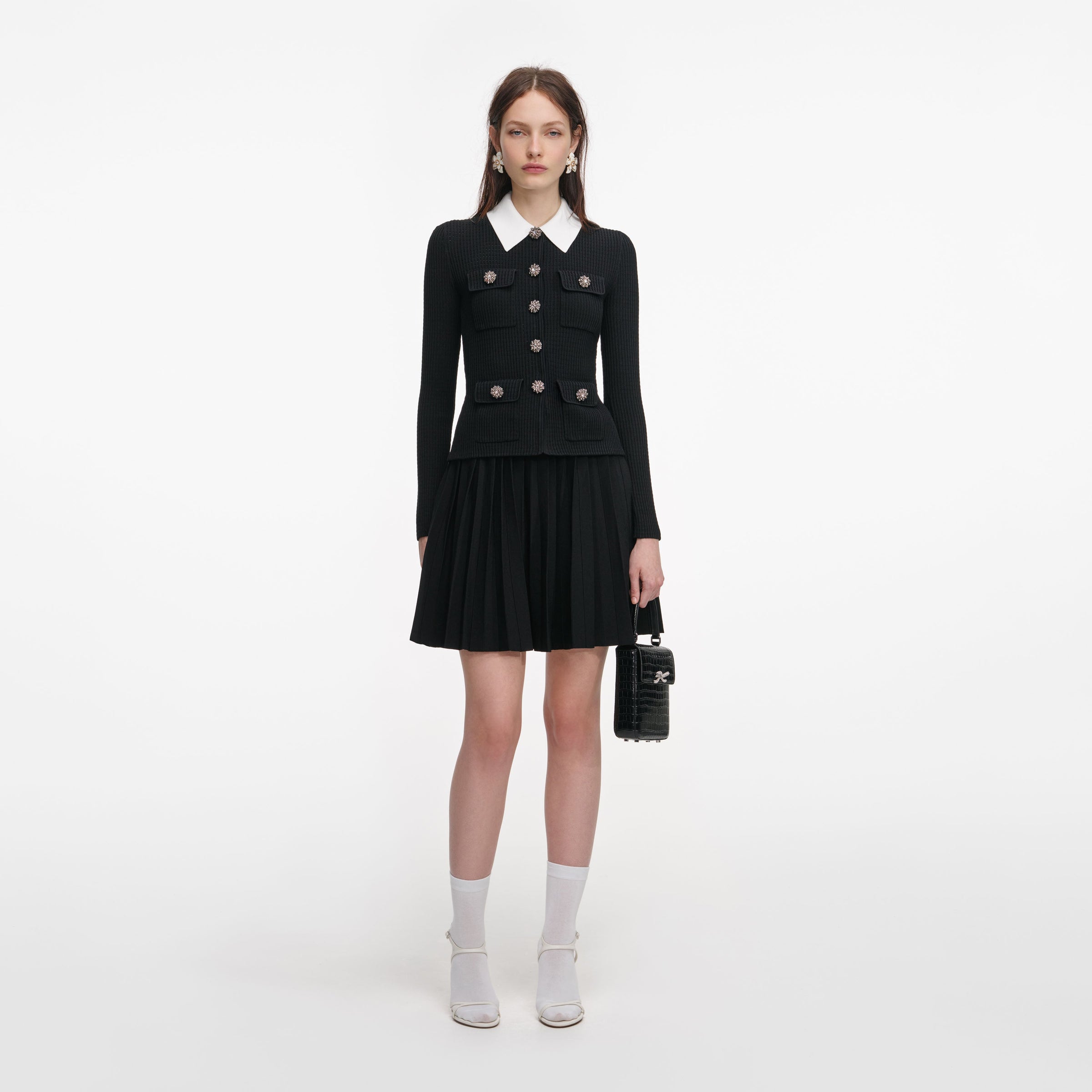 Self-Portrait Black Tailored Knit Mini Dress