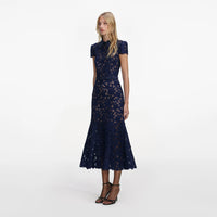 Self-Portrait Navy Guipure Lace Midi Dress