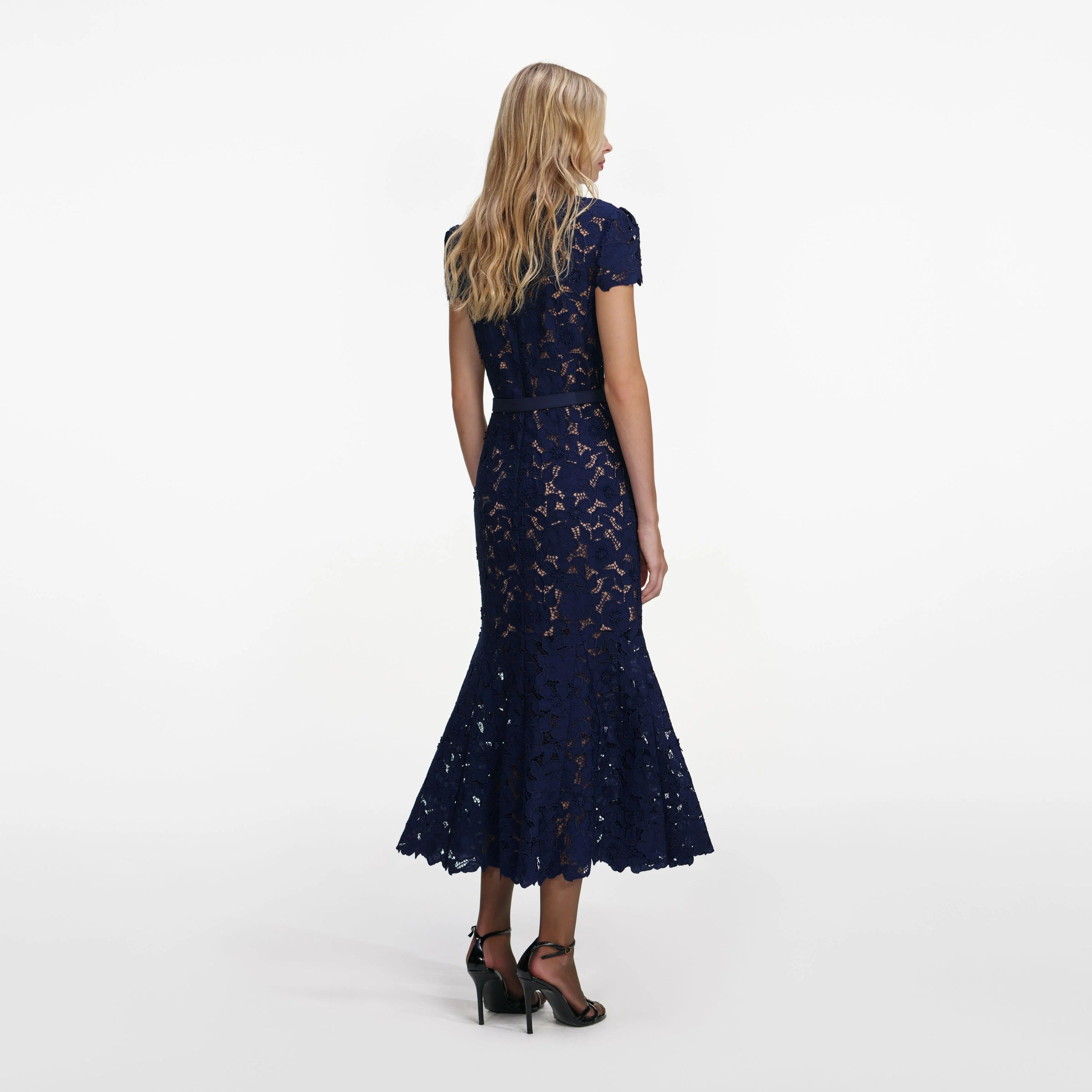 Self-Portrait Navy Guipure Lace Midi Dress