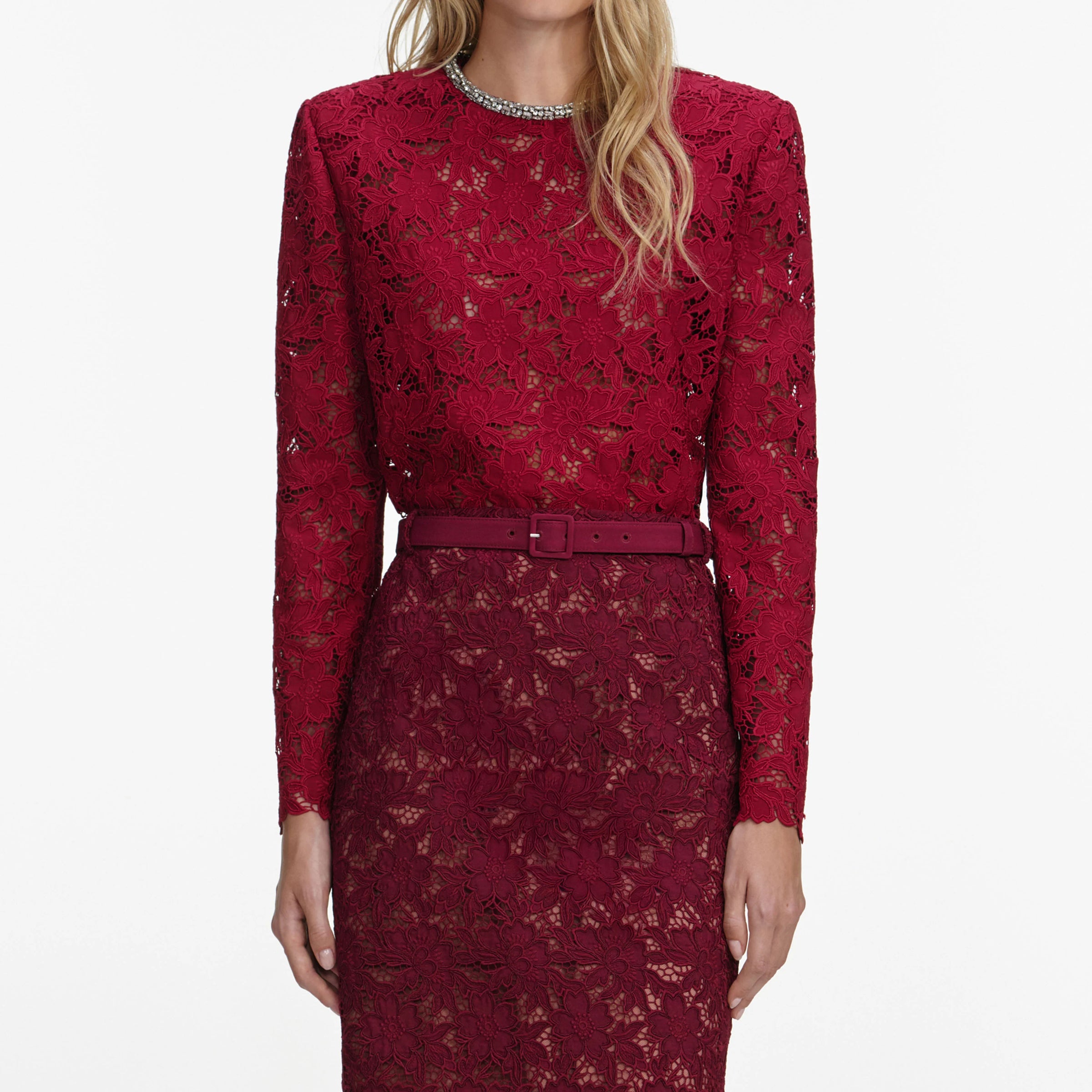 Self-Portrait Burgundy Lace Crystal Trim Top