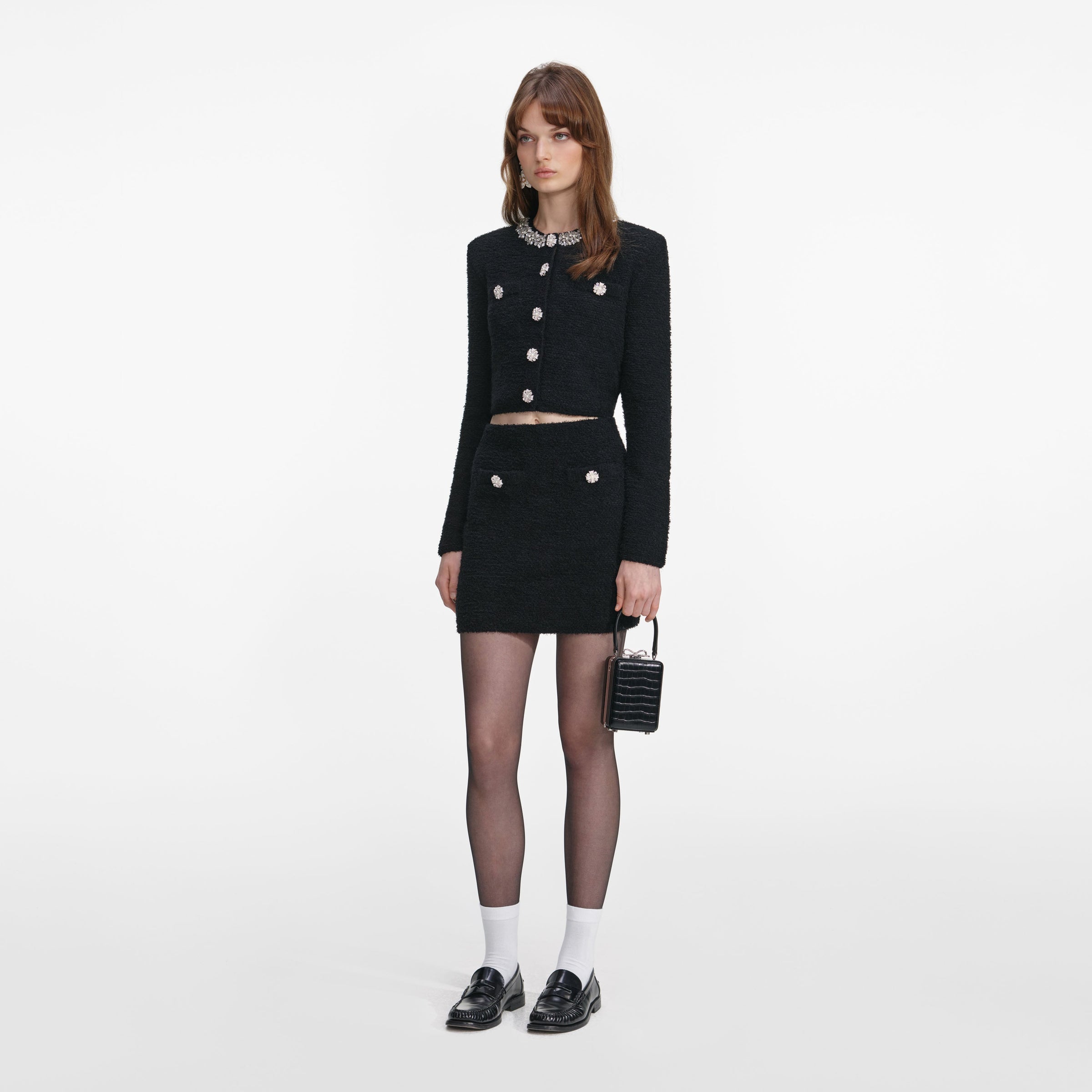 Self-Portrait Black Crystal Trim Cardigan