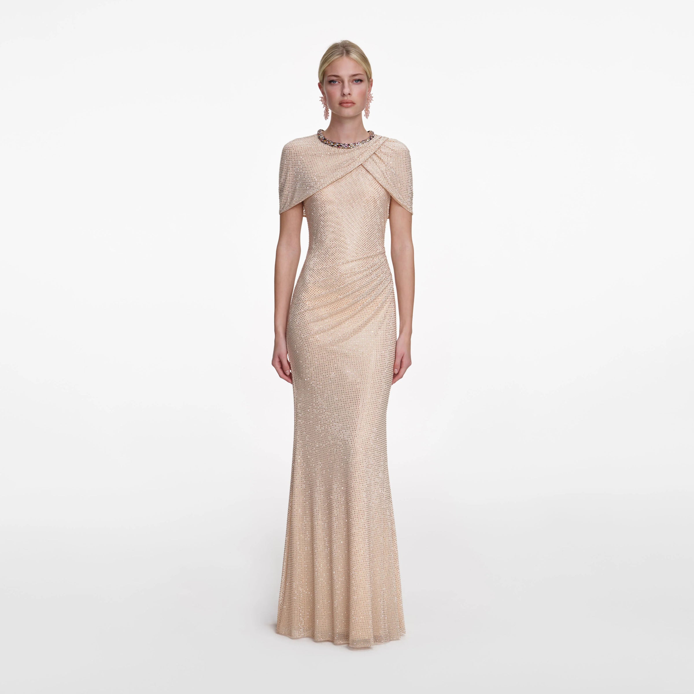 Self-Portrait Champagne Rhinestone Maxi Dress