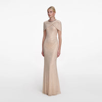 Self-Portrait Champagne Rhinestone Maxi Dress