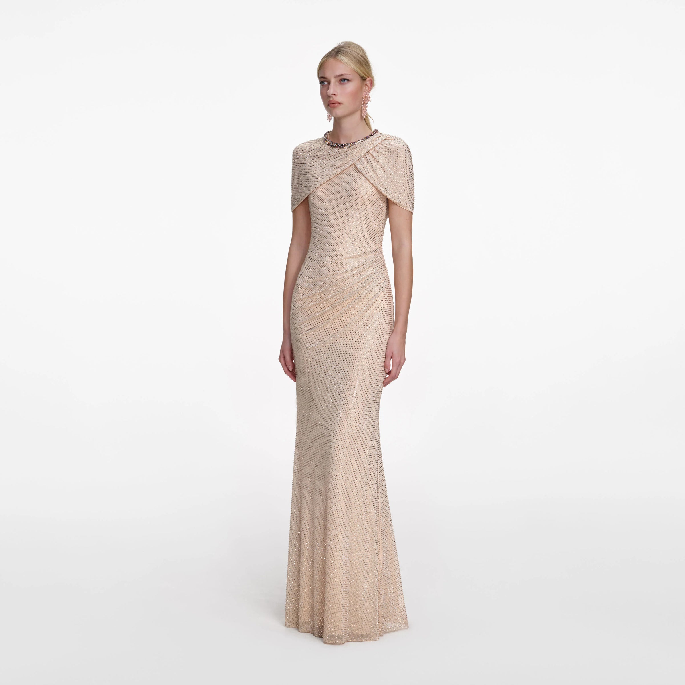 Self-Portrait Champagne Rhinestone Maxi Dress