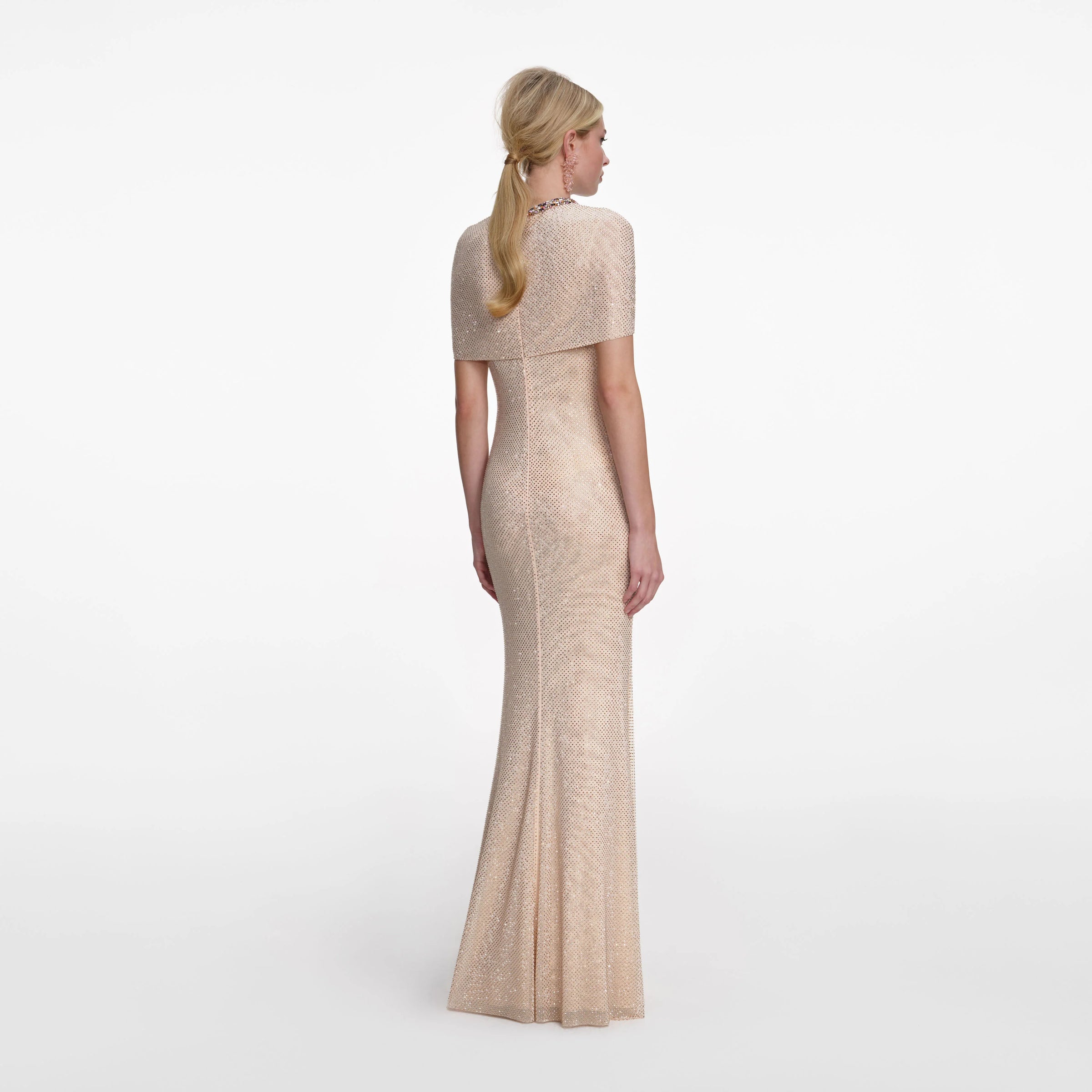 Self-Portrait Champagne Rhinestone Maxi Dress