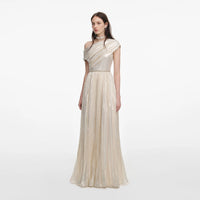 Self-Portrait Champagne Metallic Chiffon Maxi Dress