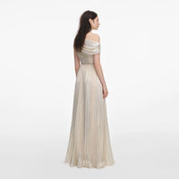 Self-Portrait Champagne Metallic Chiffon Maxi Dress