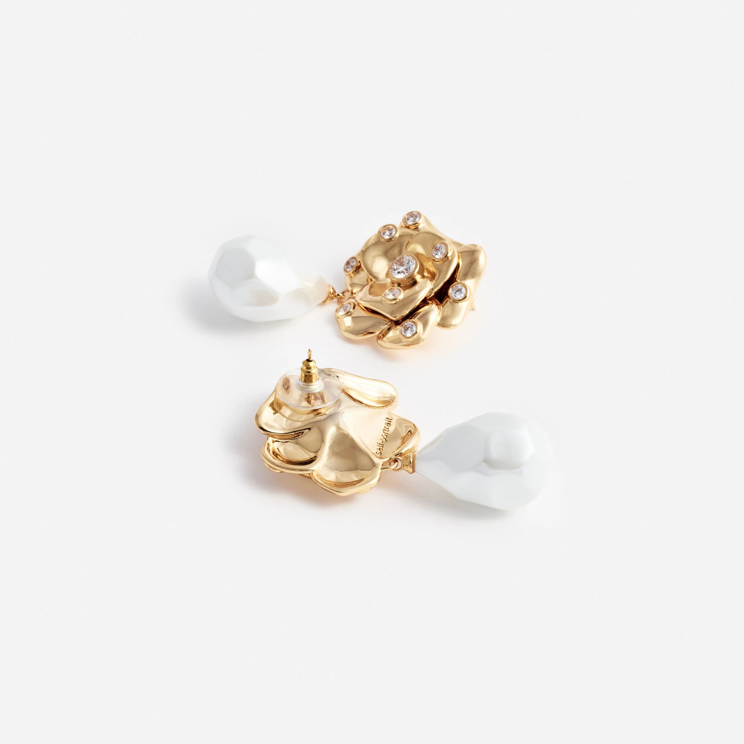 Self-Portrait Gold Flower Pearl Earrings