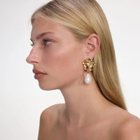 Self-Portrait Gold Flower Pearl Earrings